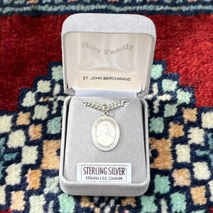 St. John Berchmans Sterling Silver Medal 18” Heavy Curb Chain Necklace